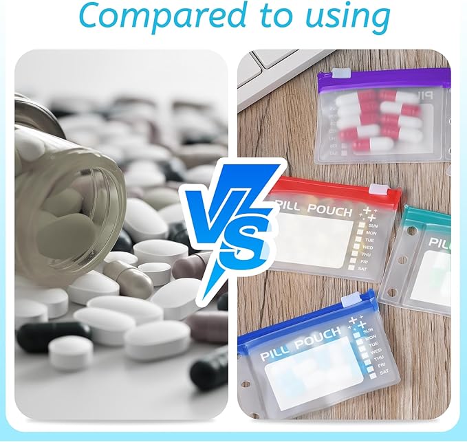 A7-S Pill Pouches Set for A7 Ring Binder, Weekly Pill Organizer 2 Times a Day, Pill Loose-Leaf Storage with Color-Coded Medicine Pouches, Reusable Travel Medicine Organizer