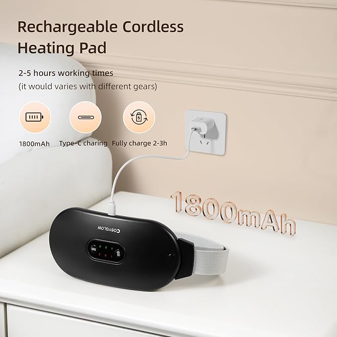 Portable Cordless Heating Pad:COSYGLOW 6 Heat Levels 6 Massage Modes, 3S Fast Heating, Electric Heating Pad,Gifts for Women(Black)