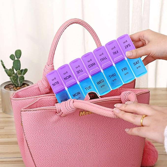 Weekly Pill Organizer 7 Day 2 Times a Day Travel Pill Case Portable Removable Pill Box Large Capacity Medicine Box for Purse AM PM Daily Pill Box