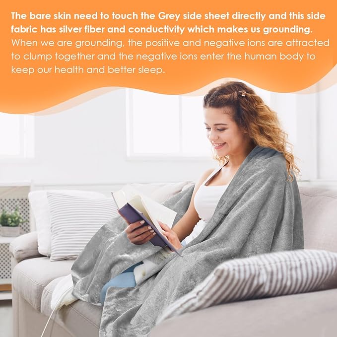 Grounding Blanket/Bed Sheet for Better Slepping, 55 * 80 inch, Grounded Throw Kit with Silver Fiber, Grounding Bed Sheet in 2 Usage Ways (Grey)