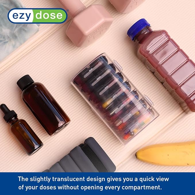 EZY DOSE Weekly (7-Day) Daily Individual AM/PM Pill Organizer with Case, Portable Medication Dispenser, Travel-Friendly Durable Pill Container, 2X Day Compartments for Vitamins and Supplements, Pink