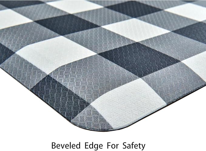 Anti Fatigue Kitchen Rugs Farmhouse Kitchen Mats for Floor,Cushioned Non-Slip Waterproof Ergonomic Comfort Rug Standing Mat for Kitchen,Floor,Home,Office,Sink,Laundry,Plaid Black,17.3"x 28"