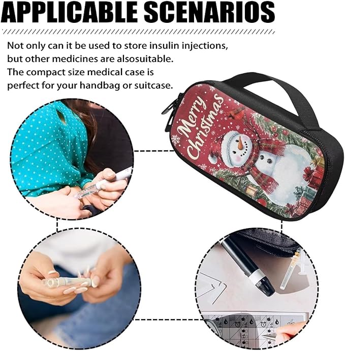 Christmas Snowman Red Bird Diabetic Supplies Bag Insulin Cooler Case Insulated Diabetic Medication Carrying Bag for Insulin Pen, Test Strips, Lancets, Needles, Christmas Decor & Gifts
