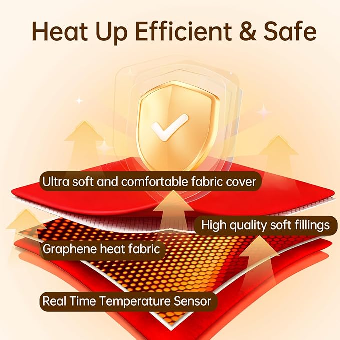Electric heated pillow, EHPDM02, soft and comfortable, heats fast and even, perfect for cramps, muscle pain, relieving discomfort. Overheat protection, graphene fabric,12.5"x8.5" compact size
