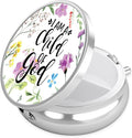 Christian God Pill Case,Bible Verse Pill Box 3 Compartments Metal Small Pill Holder with Mirror Mini Travel Pill Container for Purse Pocket Women Men