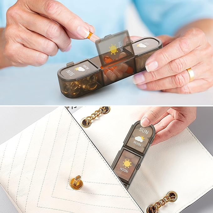 Pill Organizer 3 Times A Day, Pill Box 7 Day - Acedada Weekly Travel Medicine Organizer Box 3X A Day, Large Pill Container Holder Vitamins Case Pill Dispenser, Brown