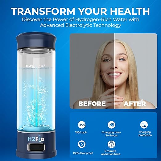 H2Flo Hydrogen Water Bottle – Portable Molecular Hydrogen Generator with USB Charging – Daily Antioxidant Hydration On-The-Go