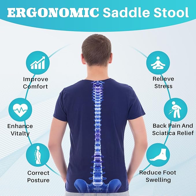 YEEZEE Saddle Stool Ergonomic- Comfortable Rolling Saddle Stool with Wide Thick Saddle Seat Padding, Swivel Adjustable Saddle Chair with Wheels and Ring Pedal for Medical Massage Salon (Yellow)