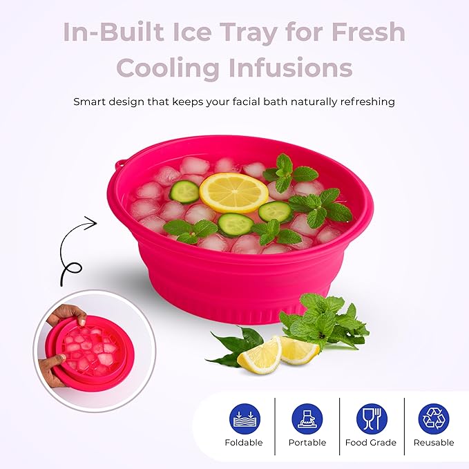 Silicone Ice Facial Bowl – Foldable Face Ice Bath for Pore Tightening, Puffiness Relief & Glowing Skin – Portable Skincare Tool for Women & Men – DIY Ice Recipes (Reusable, Food-Grade Silicone)