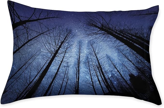 Decorative Bedding Sheet Set Twin XL Size, Night Sky Deep Pockets Fitted Sheet & 2 Pillow Sham Set, Forest Dry Tree Branches Starry Sky Stars Winter Landscape Print Microfiber 3pc Bed Sheets Set