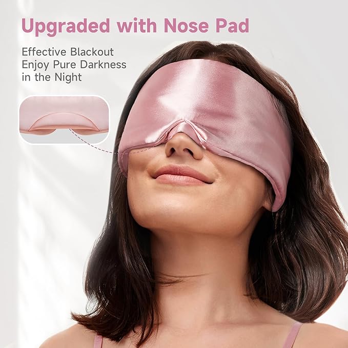 Umisleep Soft Sleep Mask, Blackout Eye Mask for Side Sleepers, Comfortable Sleep Mask for Women Men, Satin Eye Masks for Sleep with Wide Band, Smooth Sleeping Mask, Blindfold, Pink