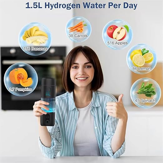 Hydrogen Water Bottle Generator with SPE PEM Technology, 5000ppb Portable Hydrogenated Water Ionizer Machine Improve Water in 5 Minutes, for Home, Office, Travel, Exercise