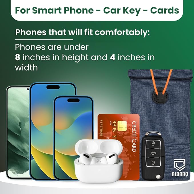 Premium 2 Pack EMF Blocker Case For Cell Phone Size 8inx4in Fits All Smartphones Anti Shield Sleeve Pouch Cover Fabric Faraday Bags For Phones SmartDot 5G RF Car Key Signal Data Blocking Blue Color