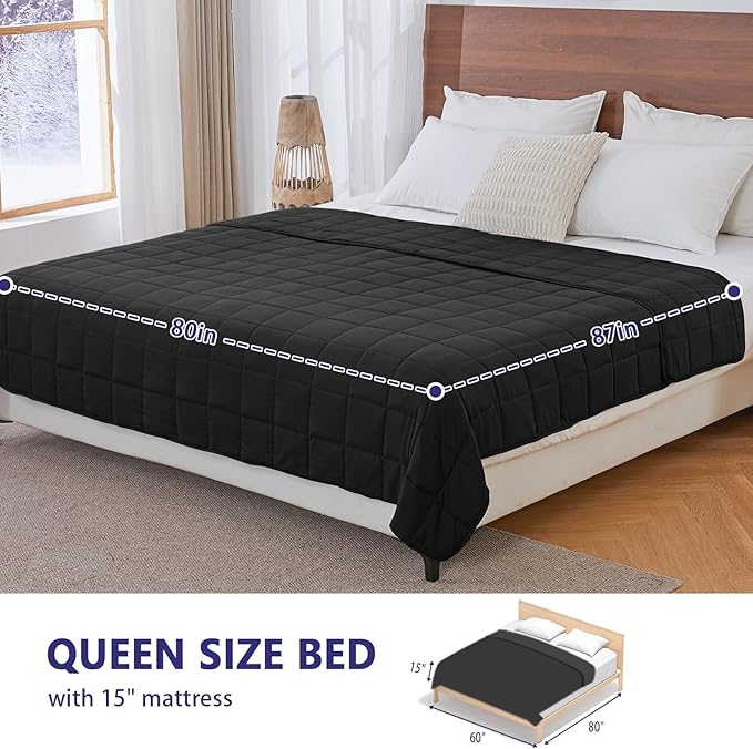 King Size Weighted Blanket for Adults (25 lbs, 80” x 87”, Black) Cooling Heavy Blanket for Sleeping Perfect for 240-260 lbs, Breathable Blanket for Adults & Couple All Season, Machine Washable