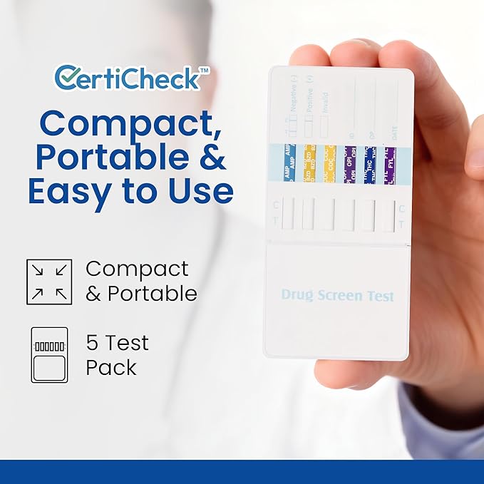 6 Panel Federal Multi-Drug Urine Test Kit, Federal 5 Urine Drug Test with Fentanyl (1 ng/mL), Cocaine, Amphetamines, Opiates, PCP & THC Tests for Home Use, Fast Results Multi-Panel Dip Tests at Home