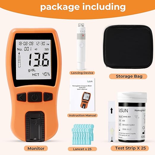 Personal Hemoglobin Monitoring System for Home Use - 5s Instant Read Wellness Tracker with 1000 Memory Storage - Requires Only 5µL Tiny Sample - Daily Wellness Management