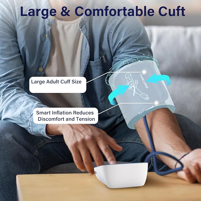 Blood Pressure Monitor, Automatic Upper Arm Blood Pressure Monitors for Home Use with Large Cuff, Blood Pressure Machines with 500 * 2 Sets Memories, Support 2 Users(Blue)