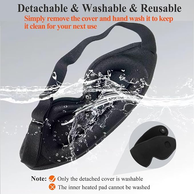 Heated Eye Masks for Dry Eyes | Vowleike 3D Cordless Rechargeable Warm Compress for Eyes | Washable Electric USB Thermal Eye Heating Pad for Stye, Blepharitis & MGD | Ideal Holiday Season Gift (Black)