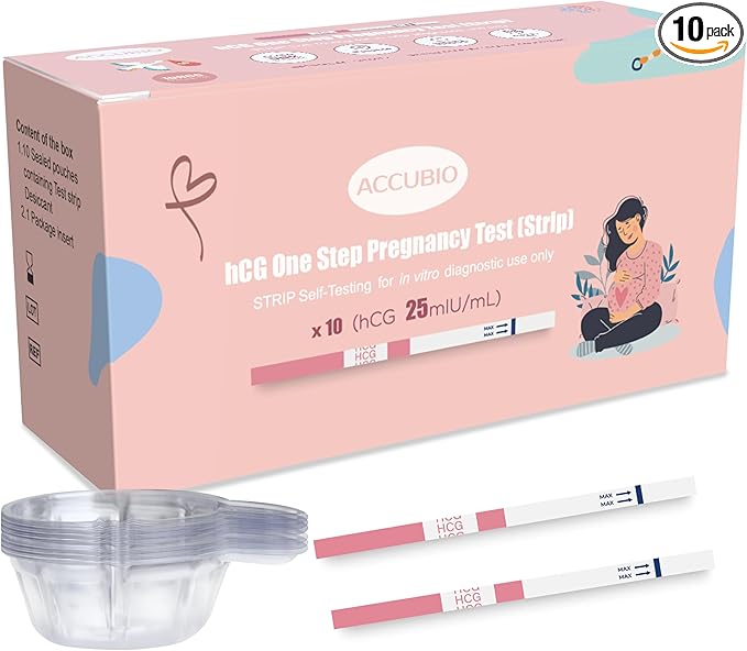 Pregnancy Test Strips with Urine Cups, 10 Count Individually Wrapped hCG Early Detection Home Tests Over 99% Accurate, Rapid Early Detection Pregnancy Test Strip 25mIU/mL