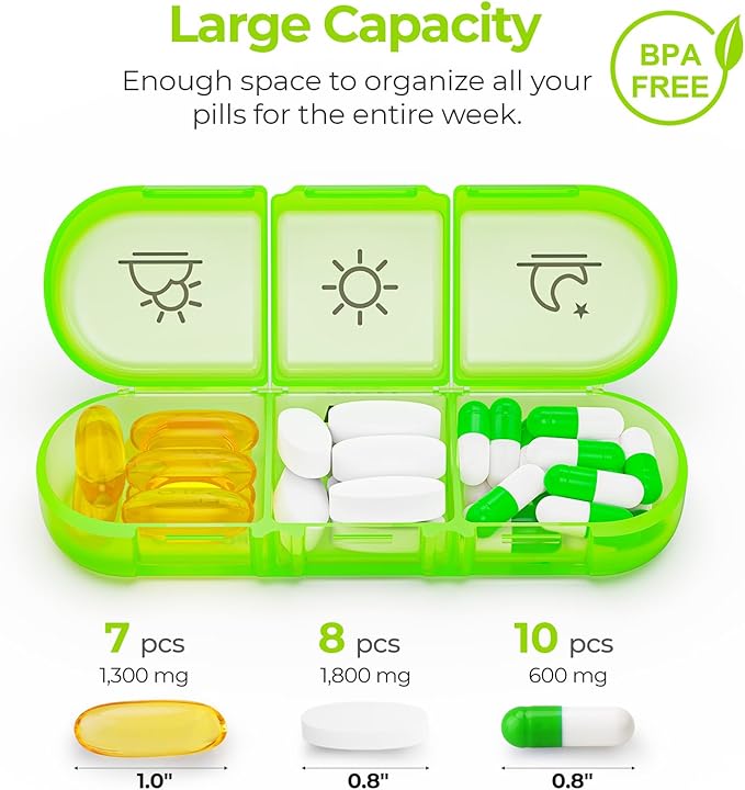 AUVON Weekly Pill Organizer 3 Times a Day, Large 7 Day Pill Box 3 Times a Day with Separate Container, Portable Pill Case for Medication, Vitamins, Fish Oil and Supplements