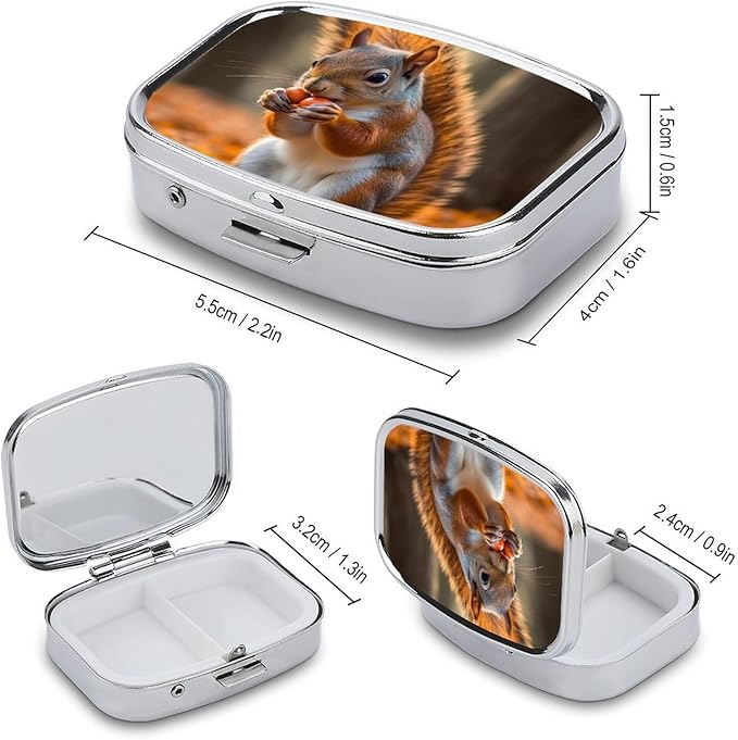 Pill Box 2 Compartment Medicine Pill Case Adorable Animal Printed Portable Pill Box Travel Pill Organizer for Pocket Purse Daily Medicine Vitamin Box Fish Oil Box Supplement Box