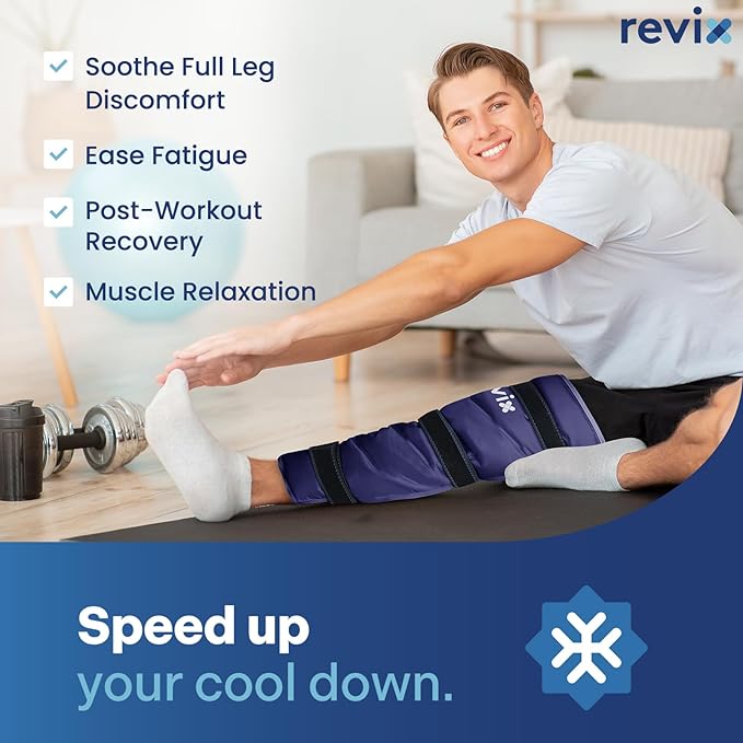 REVIX Large Leg Ice Pack Reusable, Gel Ice Wrap with 3 Straps for Leg, Hip, Thigh, Knee and Shin, Cold Compress Therapy for Post-Workout Recovery, Navy (Pack of 2)