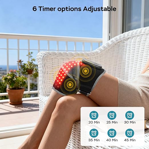 Red Light Therapy Knee Massager Brace – 660nm & 850nm Near-Infrared Light Devices, 4-Motor Deep Vibration Massage with Heating & Pulse Mode, 5000mAh Cordless Knee Pain Relief for Home & Office