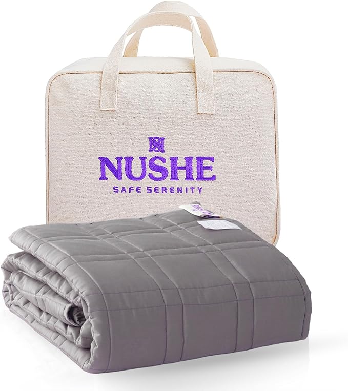 Weighted Blanket for Adults (15 lbs, 48”x72”, Grey) Twin Size. 100% 300TC Viscose, Derived from Bamboo-Premium 7 Layer Cooling Weighted Blankets. Breathable Blanket with travel bag & Machine Washable