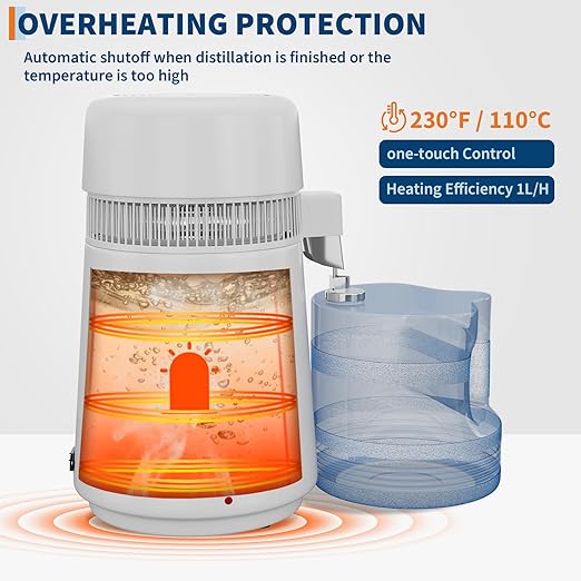 4L Water Distiller,Household Stainless Steel Distilled Water Purifier,Countertop Distilled Water Maker,4 Litre Distilled Water Machine for Home.White Plastic Jug.
