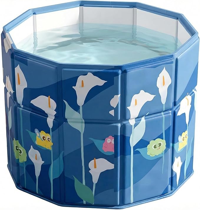 Quivora 27.5" Portable Bathtub for Adults, Seniors, Kids & Pets, Inward Folding Edge for Easy Step-In, 2-in-1 Ice Bath & Hot SPA Collapsible Soaking Tub (Blue, 27.5x26")