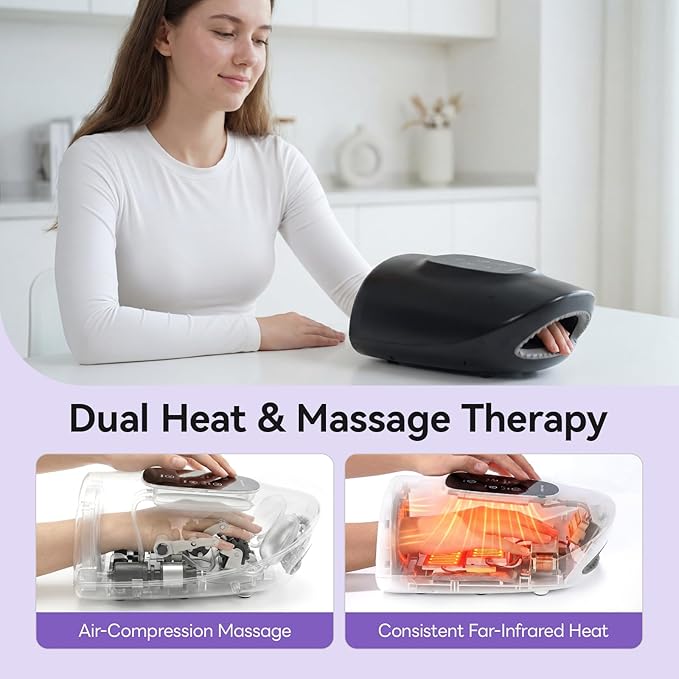 vrenmol Hand Massager with Heat and Compression: Heated Hand Massager Rechargeable Massager 5 Level Compression 3 Modes 5 Temperatures Full Cover Massage for Wrist Gifts for Women Men