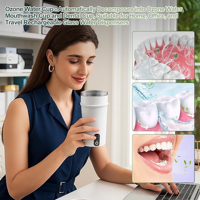 Portable O3Water Generator Cup Dispenser, Multi-Purpose O3 for Oral Care & Fruit Cleaning, Rechargeable Hydrogen Water Purifier and Mouthwash Cup for Teeth Brushing & Bathroom and Kitchen Use
