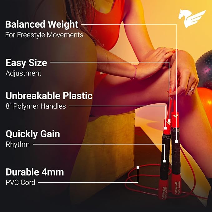 Fit Plus Pro Freestyle PVC Jump Rope for Tricks - Long Handles with Non-Slip Grip Tape - Adult Jump Ropes for Fitness