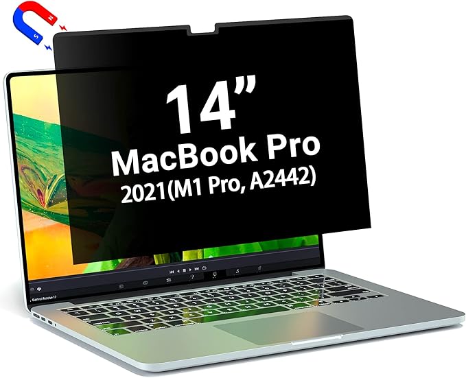 PYS Privacy Screen for Macbook Pro 14 Inch (2021-2025, M1, M2, M3,M4,M5), Magnetic Privacy Screen Protector for Mac 14.2" (A2779/A2442) Anti Fingerprint, Anti Blue Light, Removable, Easy Installation