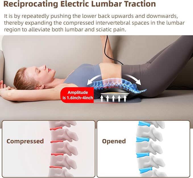 Electric Lumbar Traction Device, Multifunctional Back Traction Device with Dynamic Airbag Traction, 20-Level Electrotherapy, 3-Level Vibration Massage and Thermal Therapy from 113 to 131℉