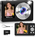 Digital Camera,56MP Dual-Screen Point and Shoot Camera with Auto Focus,Smile Capture,Anti-Shake,16X Zoom,32GB SD Card Travel Camera Gift for Boys Girls Teens