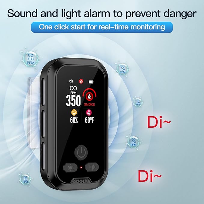 2-Pcs 4IN1 Plug in Smoke & Carbon Monoxide Detector Combination Builti-in 2000 mAh Backup Battery HD Screen [Smoke CO Temp Humidity Sensor] Alarm for Home Travel Hotel Indoor (Black)