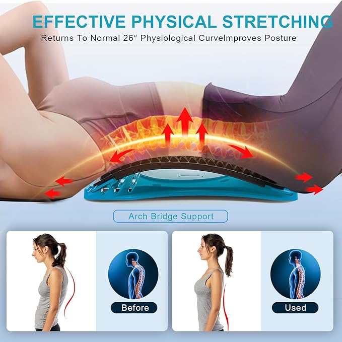 Back Stretcher for Lower Back Pain Relief, Multiple Level Adjustable Arch Lumbar Back Cracker Board, Back Cracking Device, Back Massager for Scoliosis, Spine Decompression Support