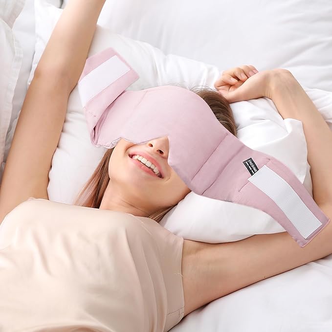 FRESHME Weighted Sleep Mask for Women - Pink Oversize Large (0.7lb/11oz) Cotton Heavy Blackout Face Eye Mask Cover Pillow with Nose Pad for Men Women Deep Sleeping Night