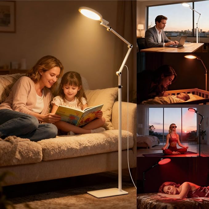 2-in-1 Light Therapy Lamp, 670nm Red Light Therapy Lamp for Sleep & 12000 Lux Happy Light Sun Lamp, Sad Lamp Floor Lamp with Remote Timer, Eye-Safe UV-Free, 9 Colors 10 Brightness for Bedroom Office