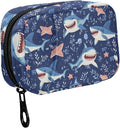 Fustylead Cute Cartoon Sharks and Seaweed Travel Pill Organizer Case Zipper for Purse with Removable Weekly Pill Box for Medicine, Vitamin, Supplement Medicine Organizer