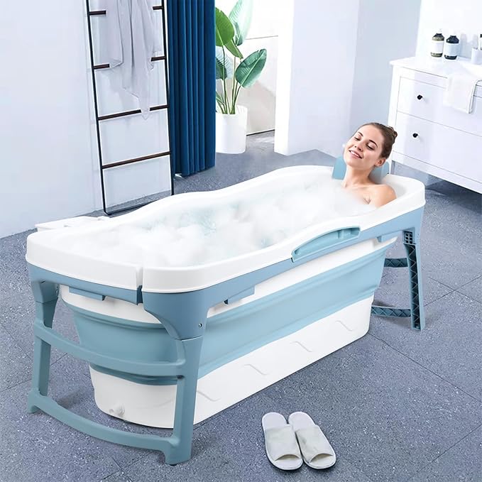 Large Size Foldable Portable Bathtub for Adults, 56 Inch Freestanding Surround Collapsible Bathtub, Soaking Tub, Portable Bath Tub for Family Sweat Steaming, Hot Bath, Ice Bath Tub