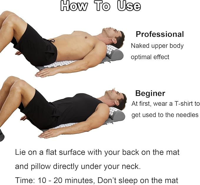 XiaoMaGe Acupressure Mat and Pillow Set with Bag - Large Size 28.7 X 16.5 inch Acupuncture Mat for Neck & Back Pain, Muscle Relaxation Stress Relief, Sciatica Pain Relief Pillow (Gray)