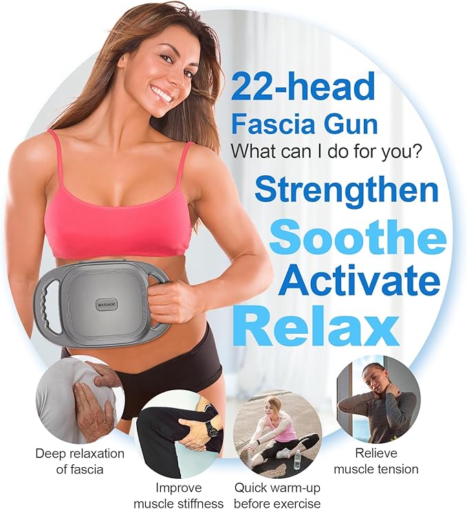 IeBilif Massage Gun, 22 Head Foot Back Neck Shoulder Massager with Adjustable Multi-Modes & Intensities, Fascia Gun for Athletes, Birthday Gifts for Men