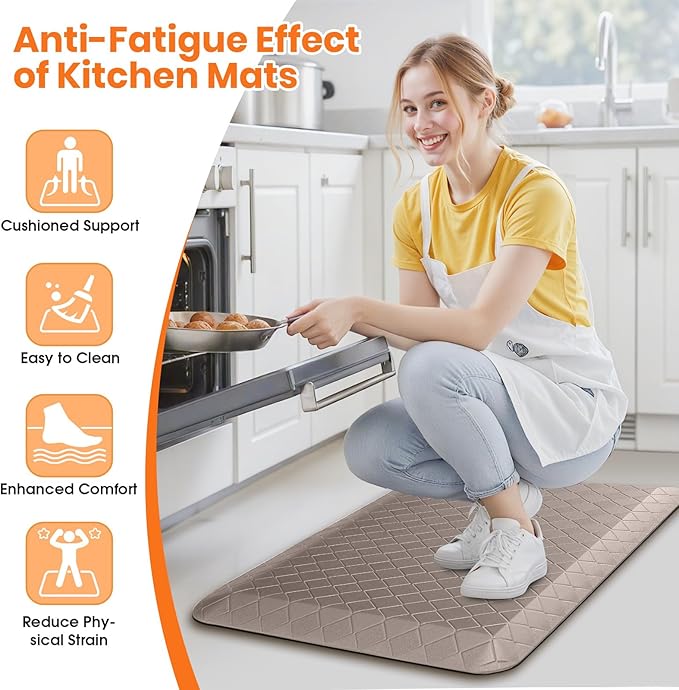 4/5 Inch Extra Thick Kitchen Mats for Floor,Non Slip Anti Fatigue Kitchen Rugs,Waterproof Stain Resistant Sink Mat,Cushioned Standing and Comfort Mats for Office (17"x24" Khaki)