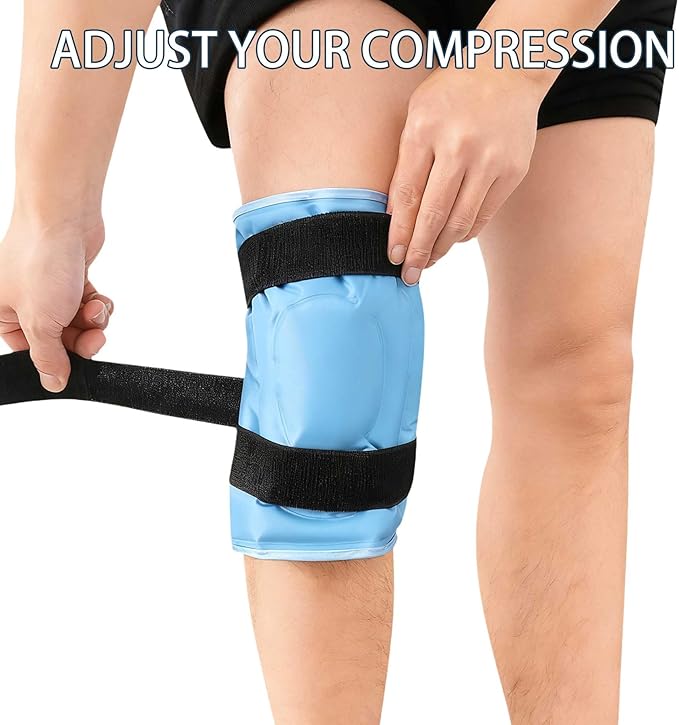 Knee Brace for Women Men Ice Packs for Injuries Reusable Wrap Gel Bags Back Cold Feet Elbow Replacement Recovery Aids Large Foot Sleeve Surgery After Fluid Relief Leg Velcro Around Shin Blue