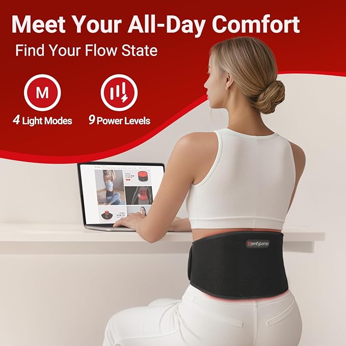 Comfytemp 5000mAh Portable Red Light Therapy Belt for Body, Near Infrared Light Therapy Wrap, 13W Wearable Light Wrap for Lower Back Waist Belly Joint Muscle, 50''x7''