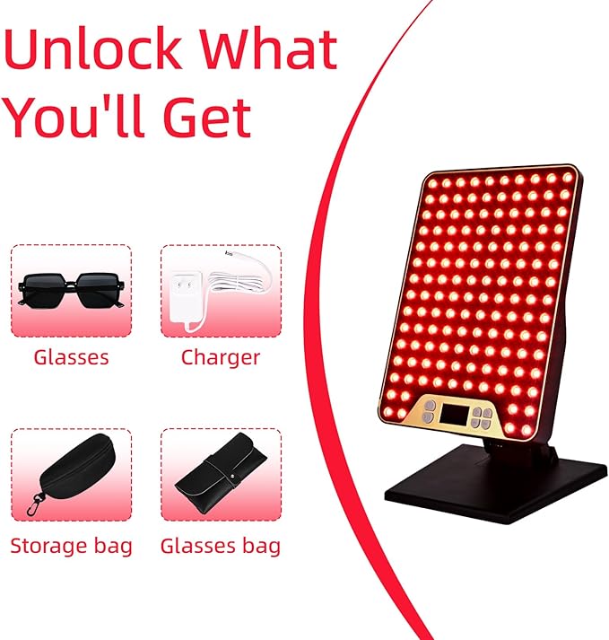 Red Light Therapy Panel for Face & Body, 138 LEDs High Power Light with Adjustable Stand, 630/660/810/850nm Near Infrared Light Therapy Lamp, Rechargeable Portable Device with Timer