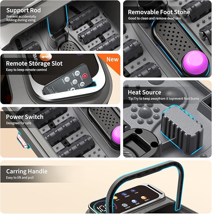 Collapsible Foot Spa Bath with Heat and Bubbles, Portable Foot Soaker Tub with XL Touch Screen, Temp Control & Massage Rollers, At-Home Pedicure Spa for Stress Relief