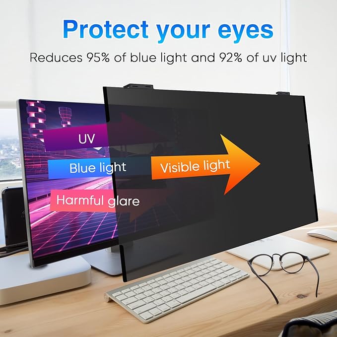 2 Pack 23.6 Inch Magnetic Computer Privacy Screen Filter for Monitor 16:9 Aspect Ratio, Removable Hanging Privacy Screen Shield, Anti Blue Light Filter, Anti-Glare Protector